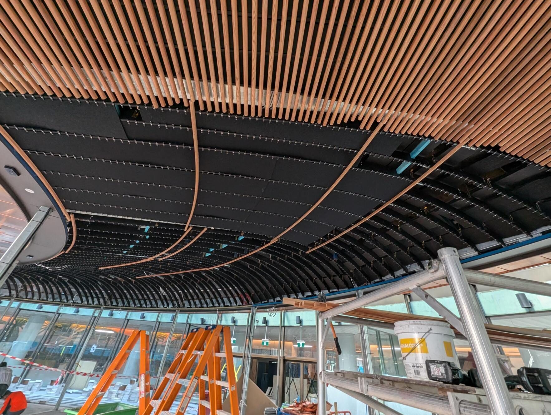 Timber batten field from below