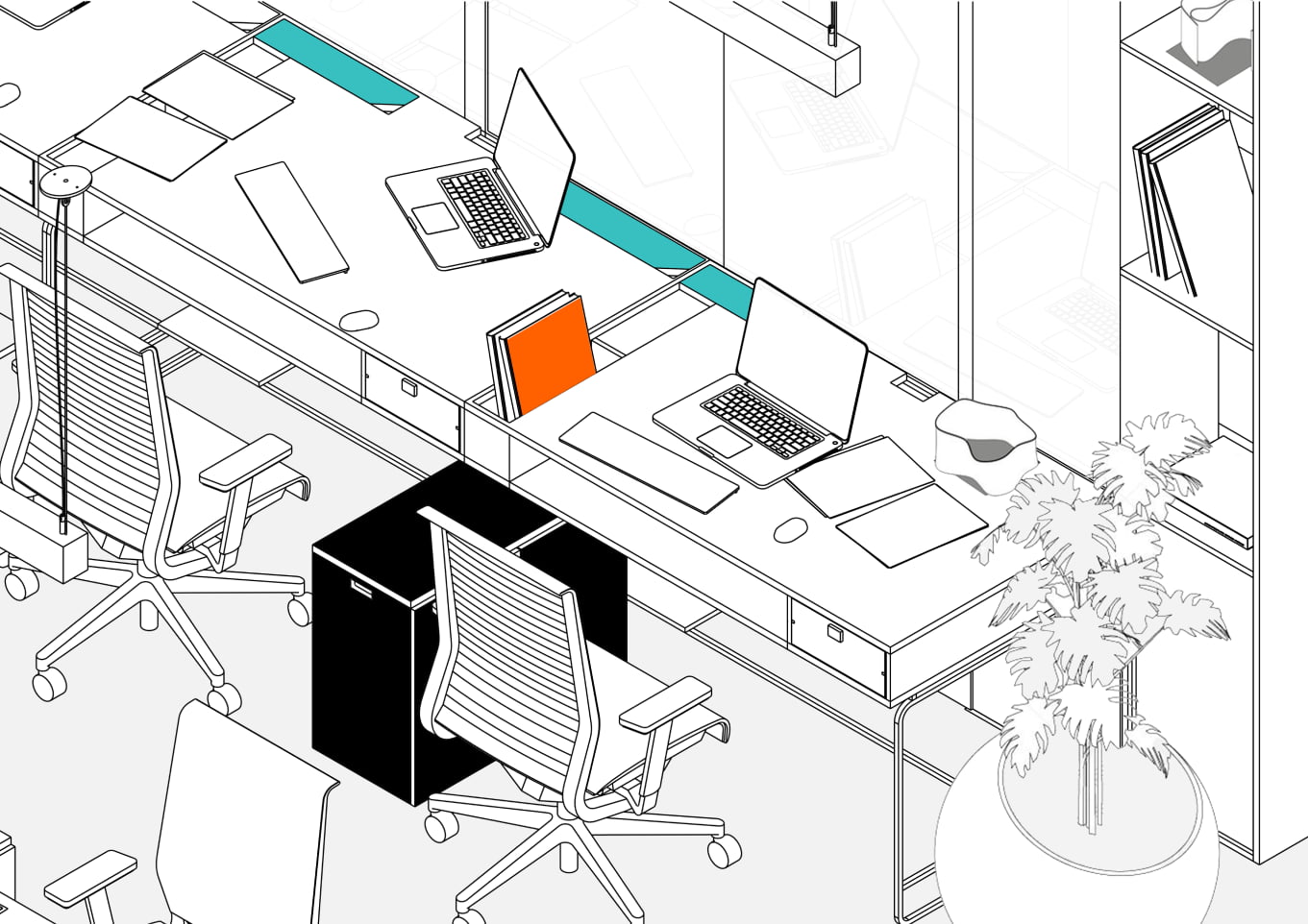 Workstation detail - integrated storage niche