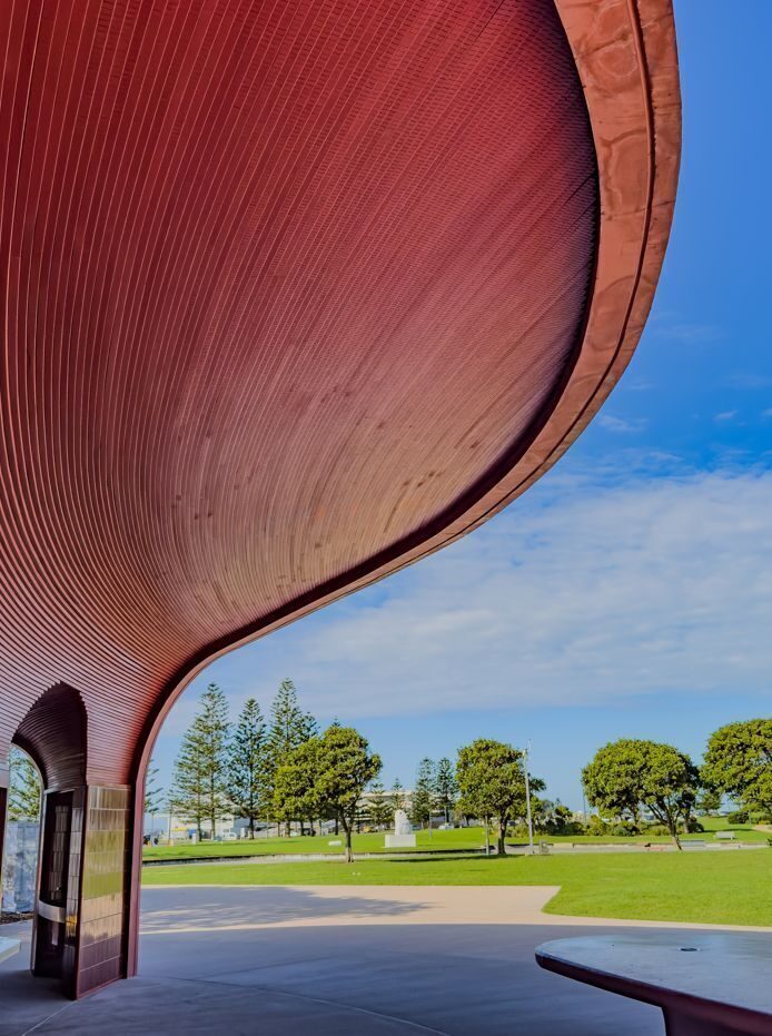Curving timber ceiling - closeup