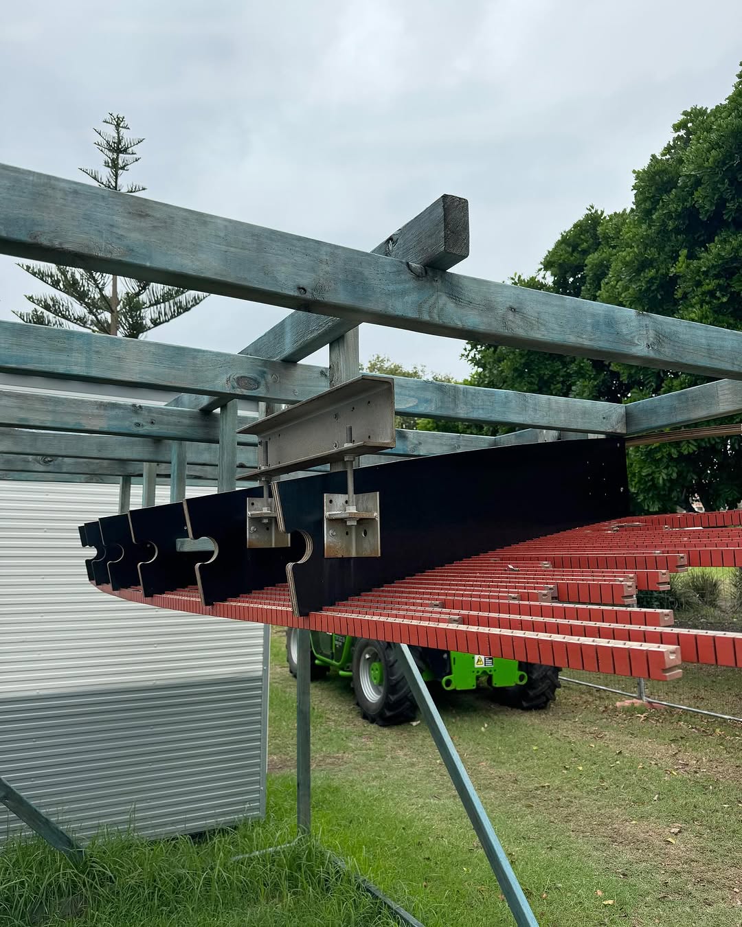Timber ceiling installation in progress